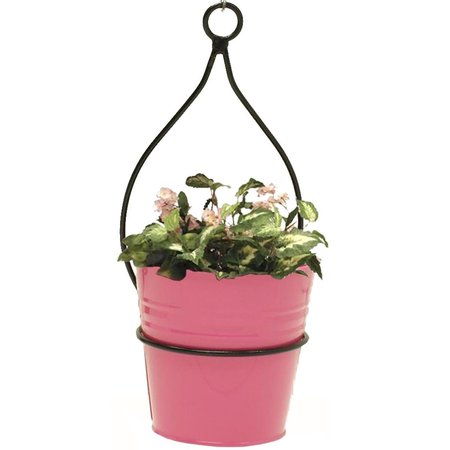 NEXT2NATURE 0337E S-2 HPK 6.5 in. Enameled Galvanized Planter with Iron Hanger, Hot Pink NE2588640